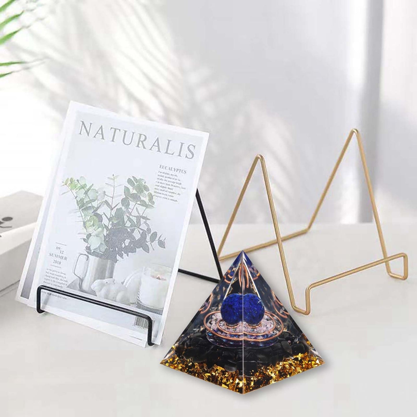 Crystal Pyramid, Lapis Lazuli & Obsidian Healing Crystal Pyramid Porstive Energy Generator, Natural Crystals Energy Pyramid for Attract Wealth Success and Lucky