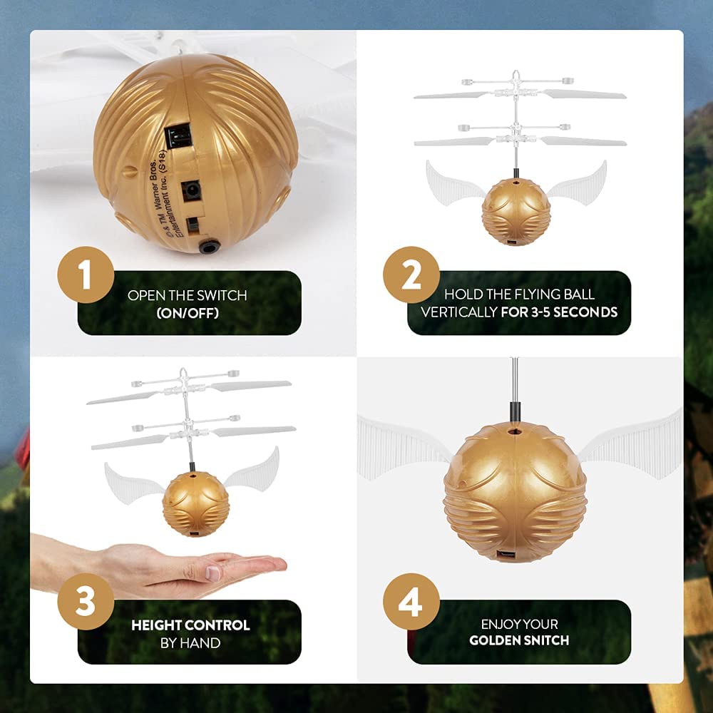 World Tech Toys Harry Potter Golden Snitch Flying Toy – Motion Sensing Flying Heli Ball with USB Charging – Hover Toy for Kids Ages 6+
