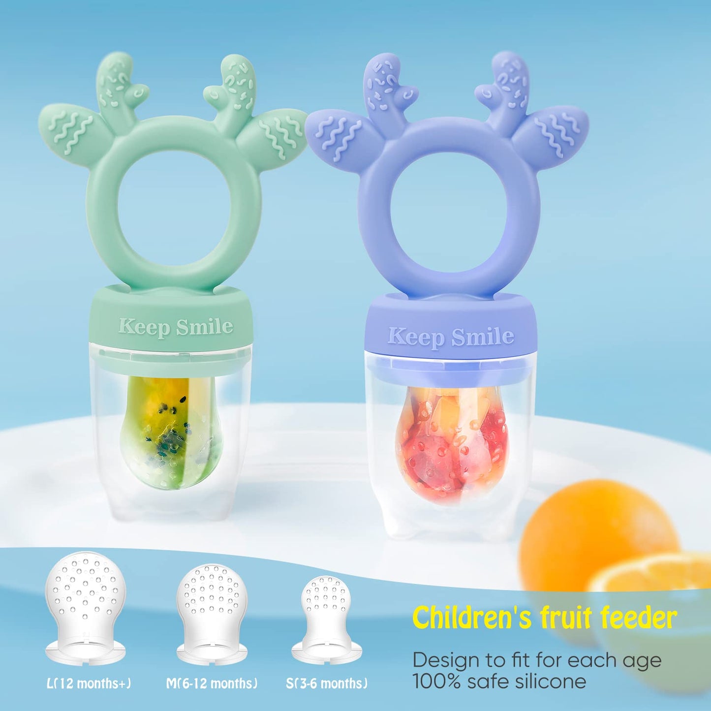 Baby Solids/Frozen Fruit Feeder Pacifier, Infant Teether Toy 4M+, BPA-Free Silicone Pouch & Nipple, Safely Introduce Solids, Teething Relief, 2-Pack