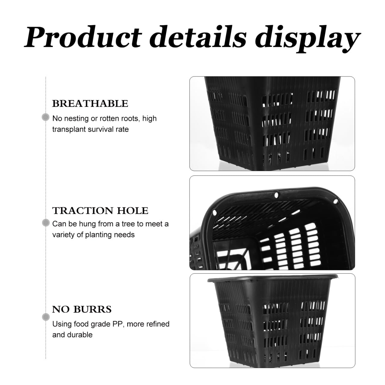 Yardwe Root Control Basin Square Net Pot 5.38 Inch Thickened Plastic Hydroponic Plant Basket for Root Growth and Water Cultivation