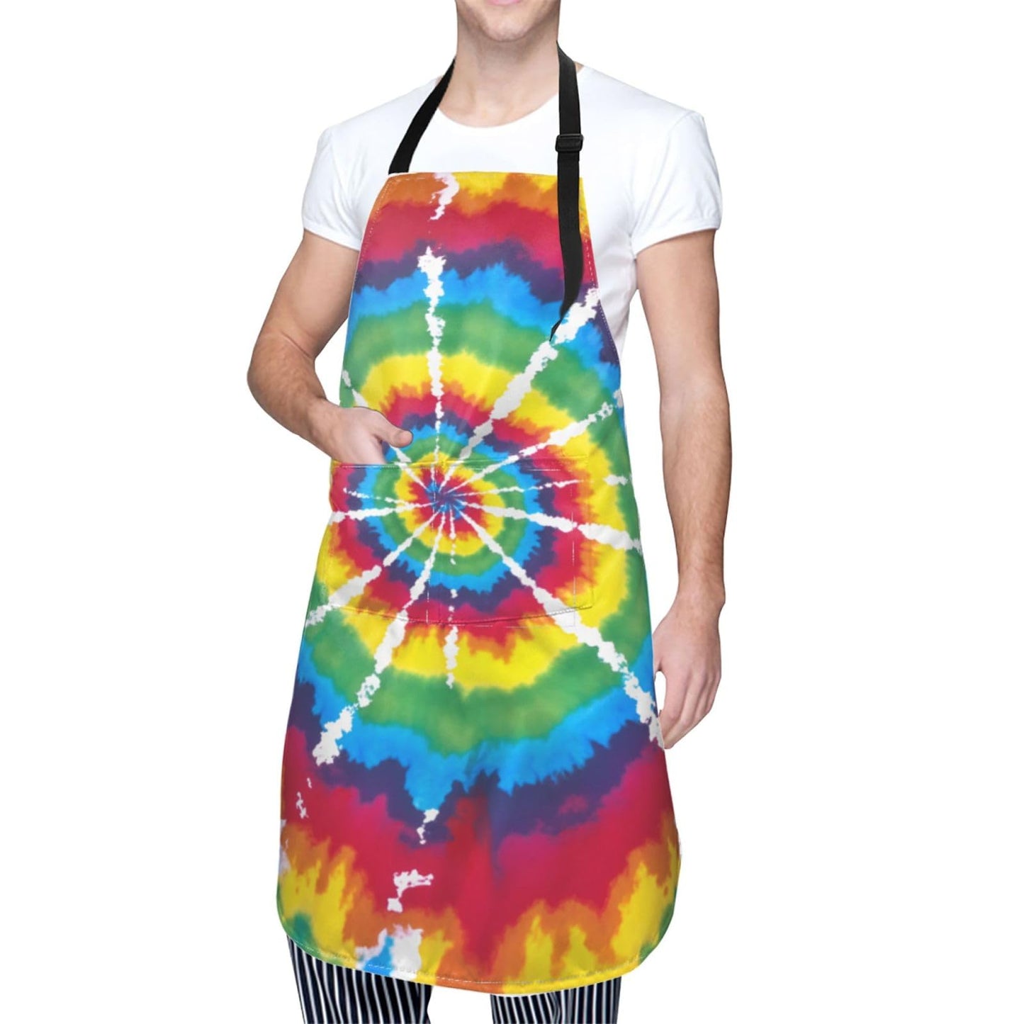 Abucaky Rainbow Tie Dye Waterproof Apron For Adults Colorful Tie-Dye Chef Bib With 2 Pockets For Kitchen Bbq Crafting Drawing