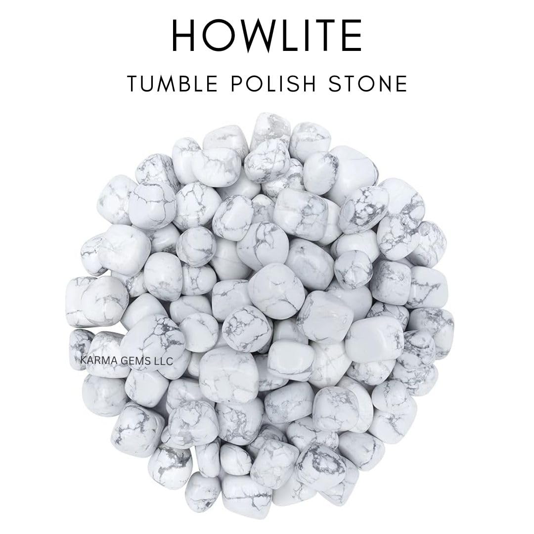 Karma Gems 1lb Howlite Tumbled Stones - Polished Stones for Positive Energy - Crystal Kit for Fresh Mind & Restful Sleep - Healing Stone for Chakra Balancing - Ideal for Gift & Home Decor (15-25 Mm)
