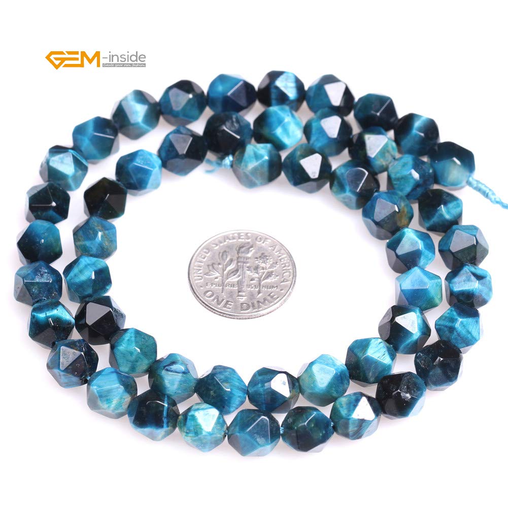 GEM-Inside Cyanite Tiger Eyes Gemstone 8mm Faceted Loose Beads Blue Beads for Jewelry Making 15"