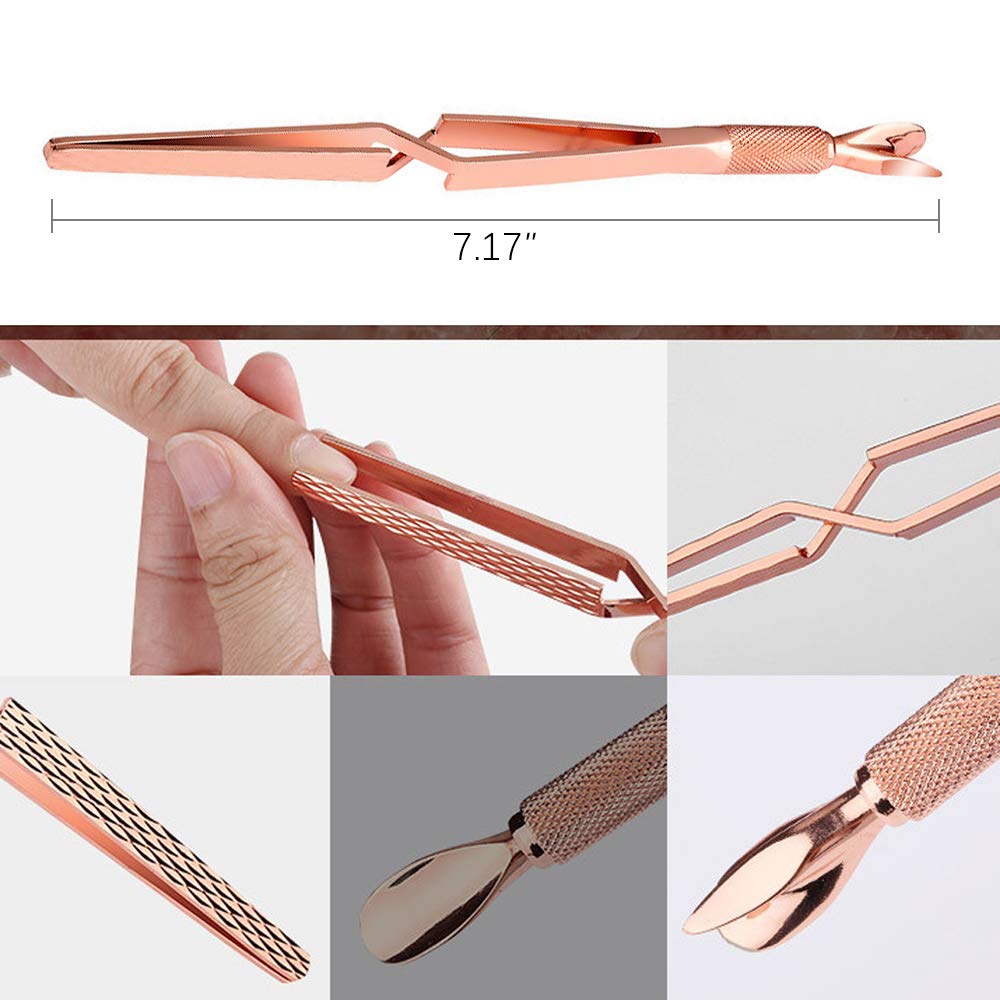 SILPECWEE 2Pcs Nail Pinching Tool C Curve Nail Extension Clips Metal Cuticle Pusher Nail Scraper Gel Nail Polish Remover False Nails Shaping Tweezers Multi-Function Manicure Tools (Rose Gold)
