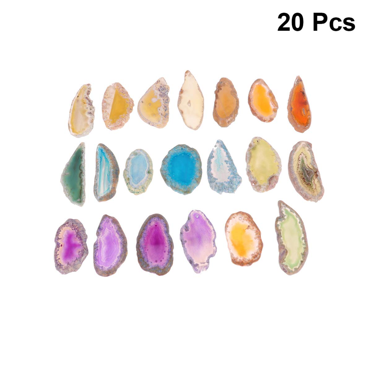 20pcs Natural Agate Slices Colorful Geode Agate Cards Drilled Agate Quartz Slices Irregular Shapes Natural Agate Agate Light Table Slices with Hole DIY Accessory (20PCS)