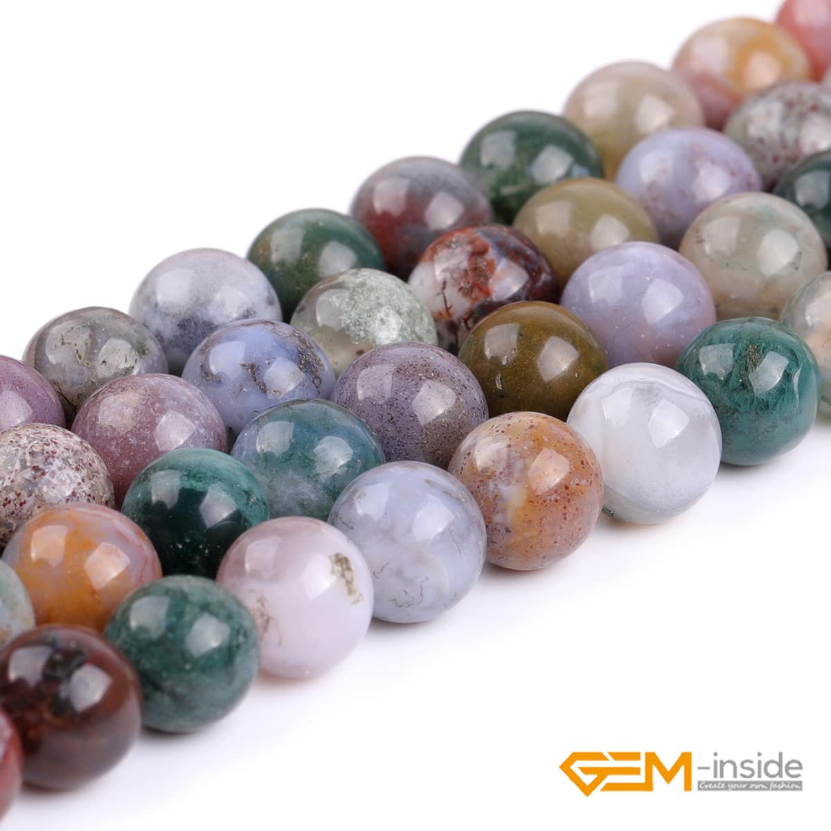 GEM-Inside Indian Agate Gemstone Loose Beads 8mm Round Crystal Energy Stone Power for Jewelry Making 15"