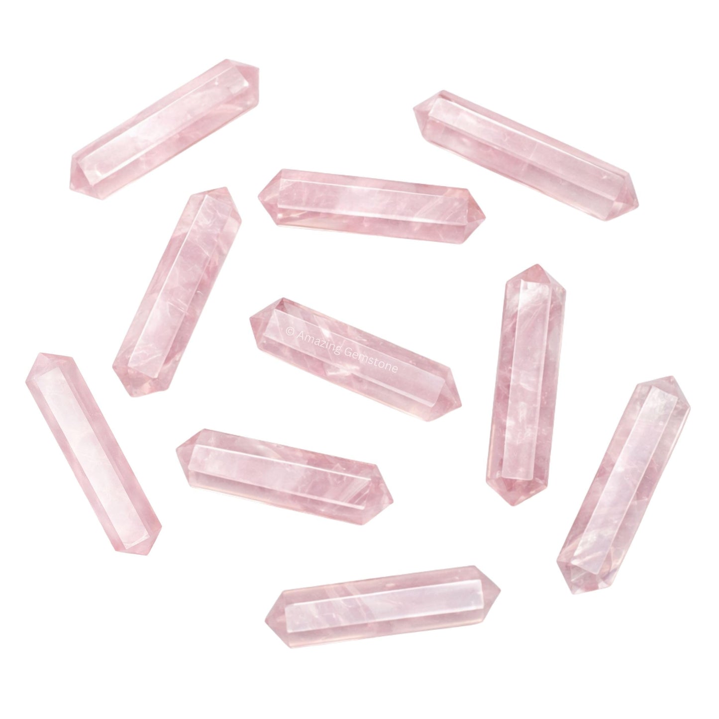 Amazing Gemstone Rose Quartz Crystal Points Bulk Healing Crystals and Stones - Pack of 3 Double Terminated Healing Wand Point Bulk Crystals for Crafts, Crystal Grid, DIY - Premium Crystals