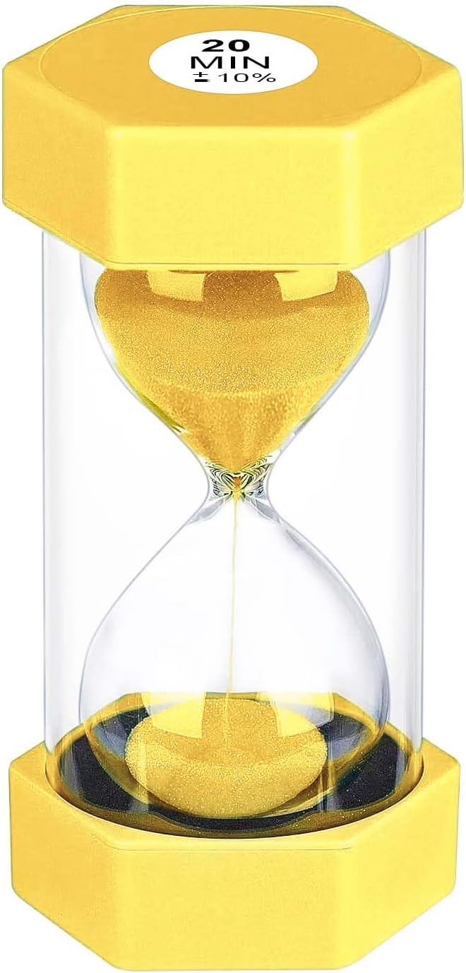 20 Minute Hourglass Sand Timer, Plastic Hexagon Hourglass Sand Clock 20 Min, Reloj De Arena 20 Minutos,Unbreakable Green Hour Glass Sandglass for Classroom Games Kitchen (Yellow)