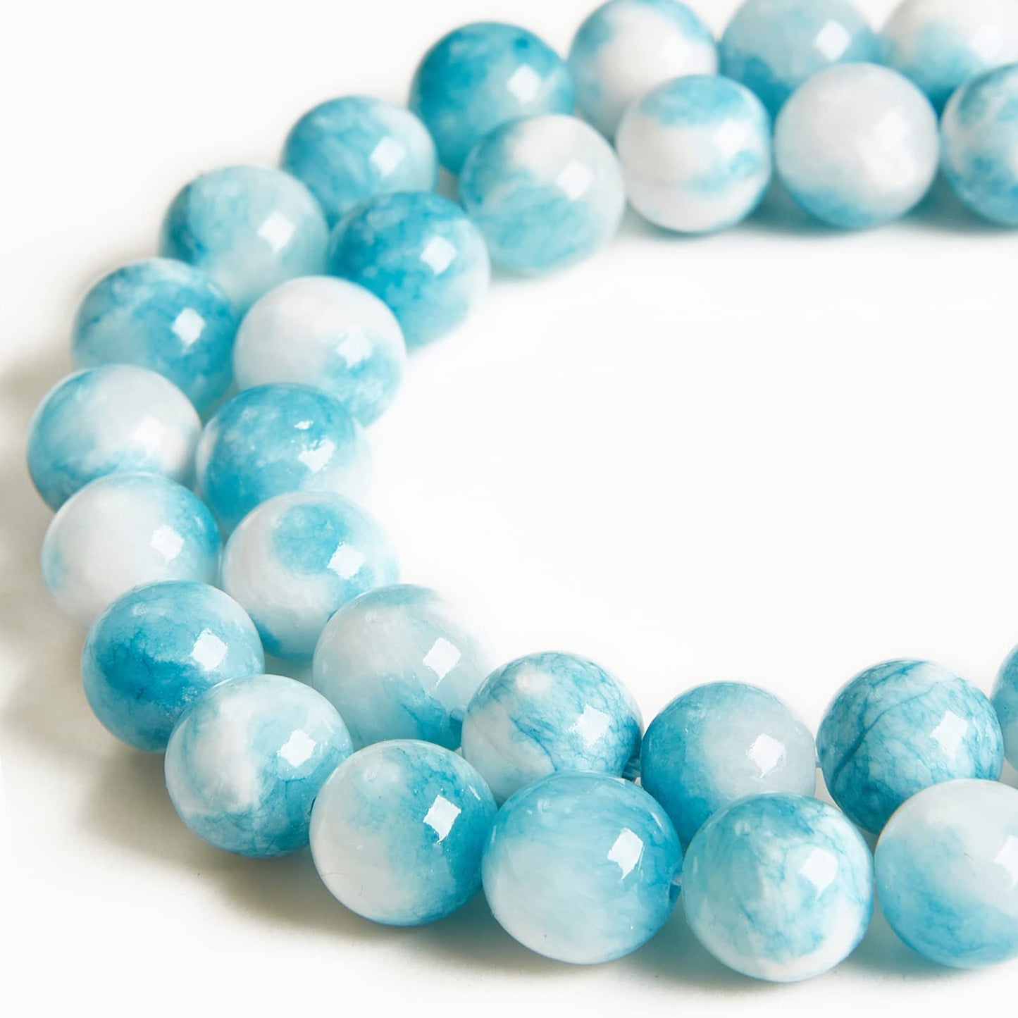 35pcs 10mm Natural Blue White Jade Beads Gemstone Beads Round Loose Beads for Jewelry Making