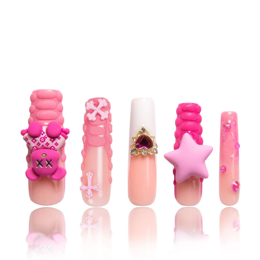 LOVFUL Press on Nails Lovely Sparks | Handmade with Full Covered Crystals | Reusable Full Cover Nails | Square Mid length 1.7 in | H195-L