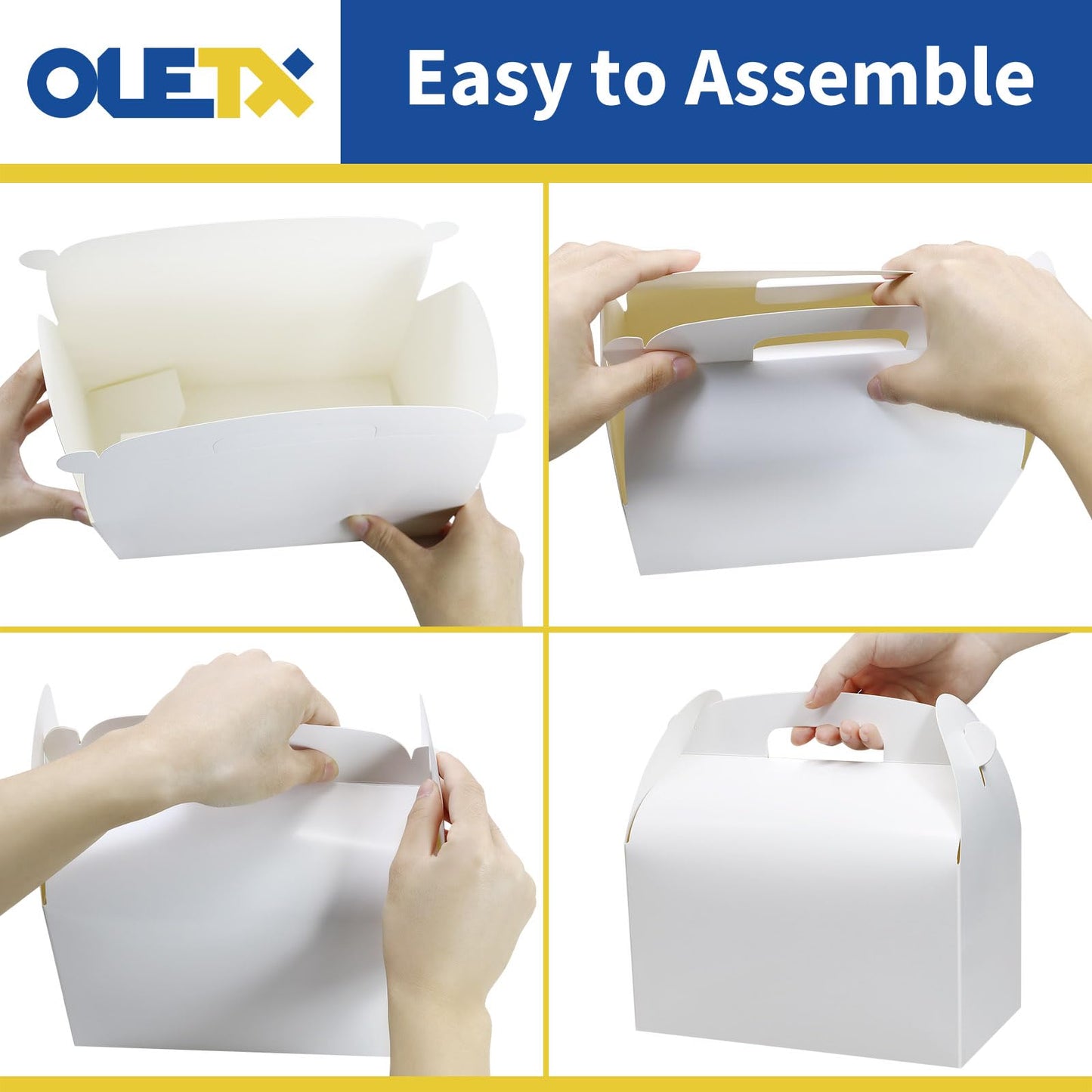 Oletx 30Pcs 9 Inch Large Gable Gift Boxes, White Party Favor Treat Boxes, Lunch Box with Handles for Birthday Babyshower Wedding Activity Picnic