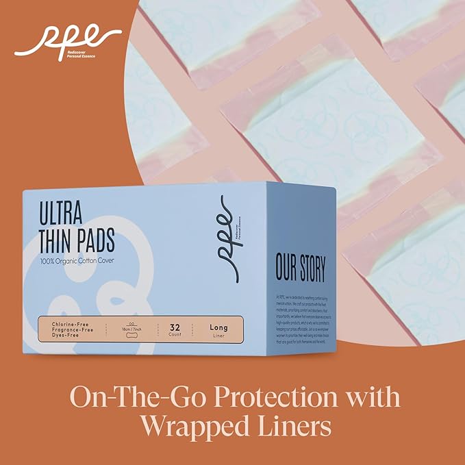 100% Organic Long Panty Liners for Women long-192ct, Ultra Thin Cotton Cover, Long Pantiliners, Light Absorbency, Unscented Barely There Pantie Liners (Long Liner, Size 2, 192ct)