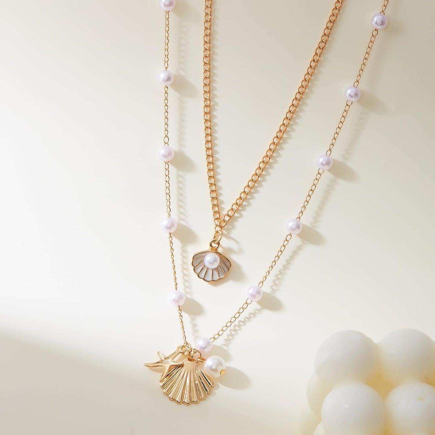 Cicod Starfish Necklace Gold SeaShell Charm Necklaces Boho Layered Conch Turtles Sea Shell Necklaces Summer Beach Jewelry for Women (White)