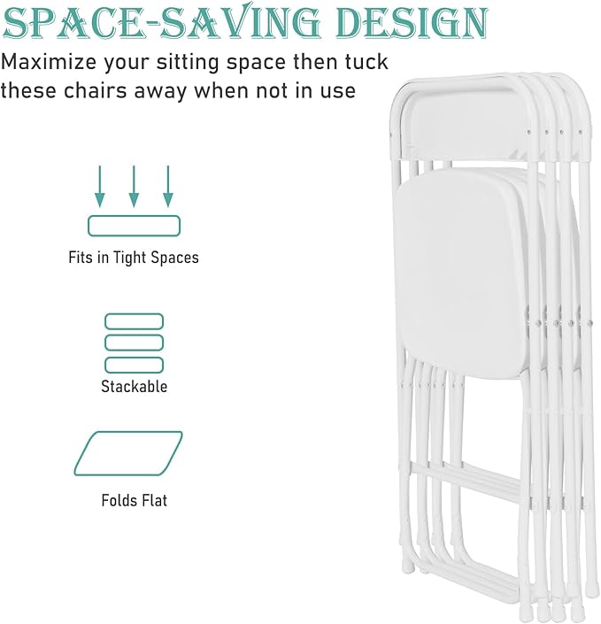 40 Pack White Plastic Folding Chairs, Portable Stackable Commercial Party Folding Chairs with Steel Frame 350lbs for Home Office Outdoor Indoor Office Wedding Party Events