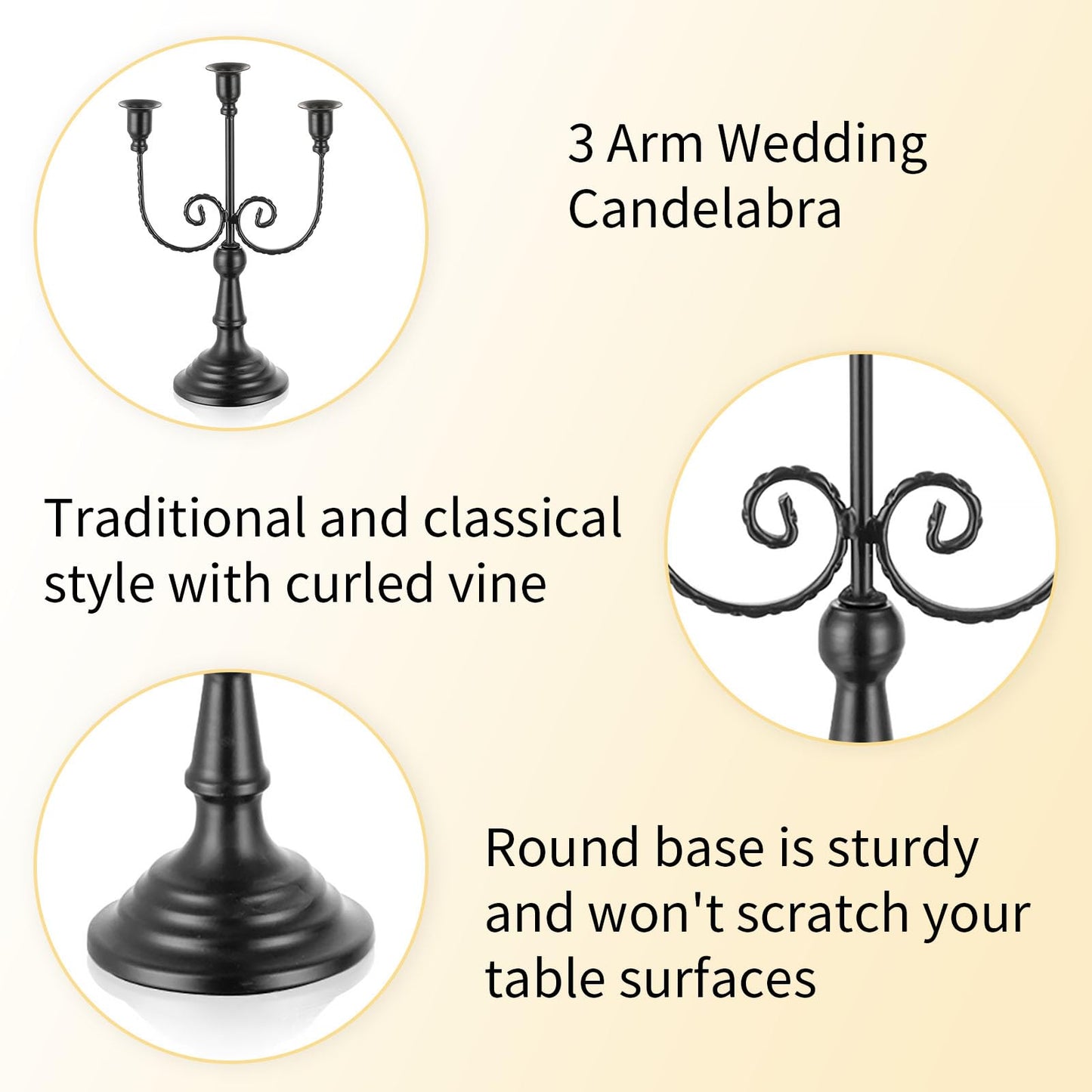 Romadedi Candelabra Black Candle Holders: 3 Arm Halloween Candlestick Holder 11.8" Gothic Home Decor for Party Table Centrepiece Mantel Christmas, Set of 2