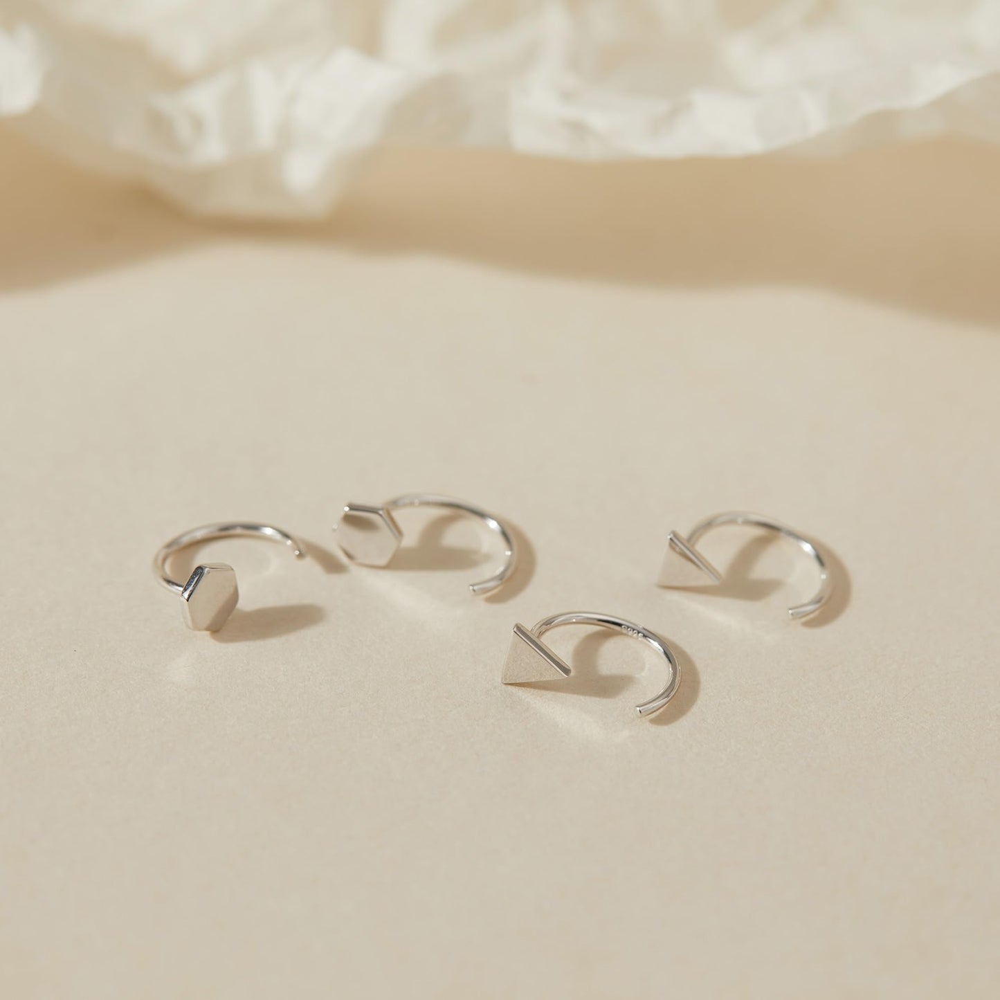 925 Sterling Silver Huggie Earrings - Triangle Dot Half Hoop for Women - Open Little Huggy Earrings - 2 Pairs