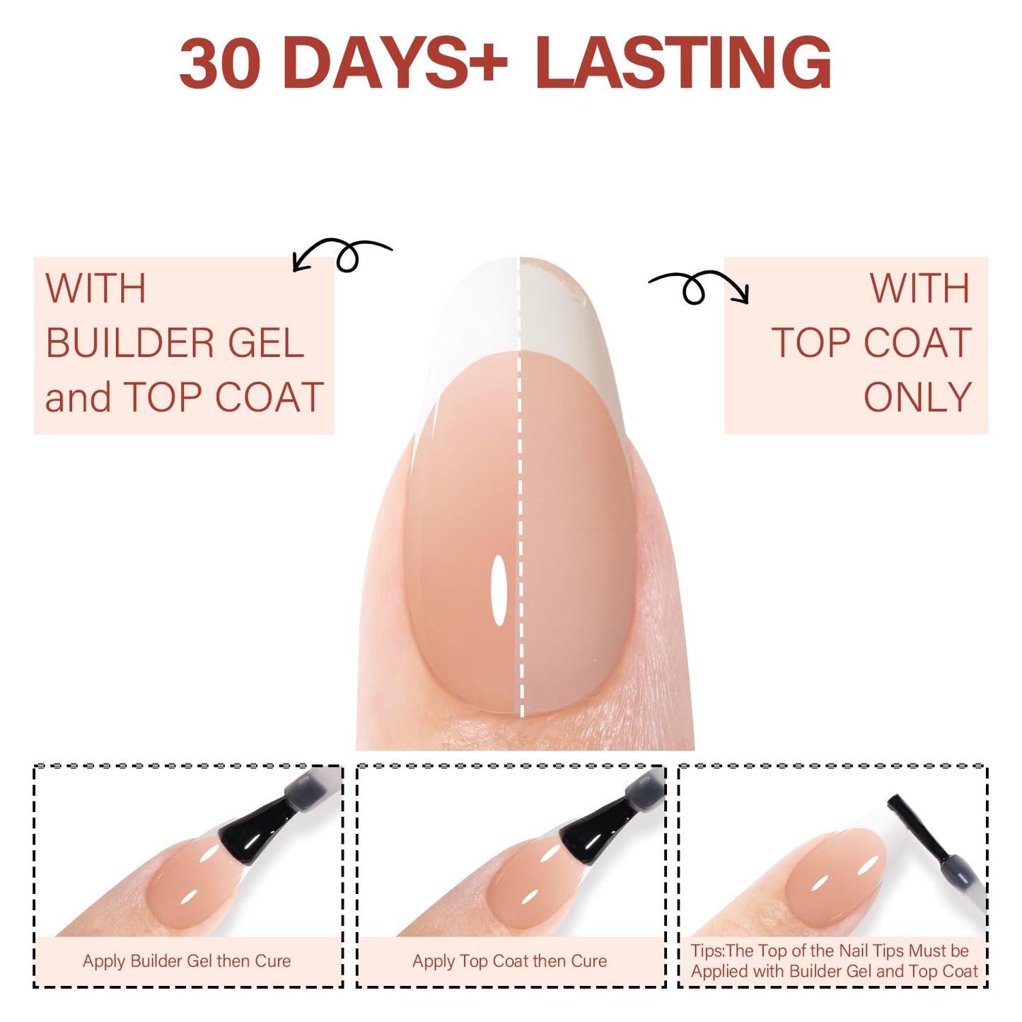 AILLSA French Gel Nail Tips, 180 Pcs French Tip Press on Nails Short Almond Brown, Pre-Applied Primer & Base Coat, No Need File, Soft Nail Tips, Fake Nails for Nail Art DIY 15 Sizes