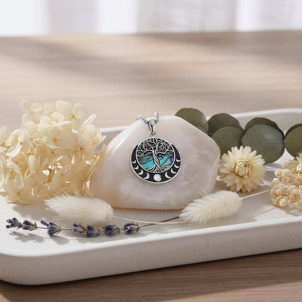 ONEFINITY Tree of Life Necklace Moon Phase Abalone Shell Pendant Tree of Life Jewellery Gift for Women Men