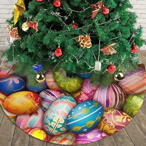 Christmas Tree Skirt, Colorful Easter Eggs Easter Spring Holiday Xmas Large Tree Mat, Party Decorations 48" inches