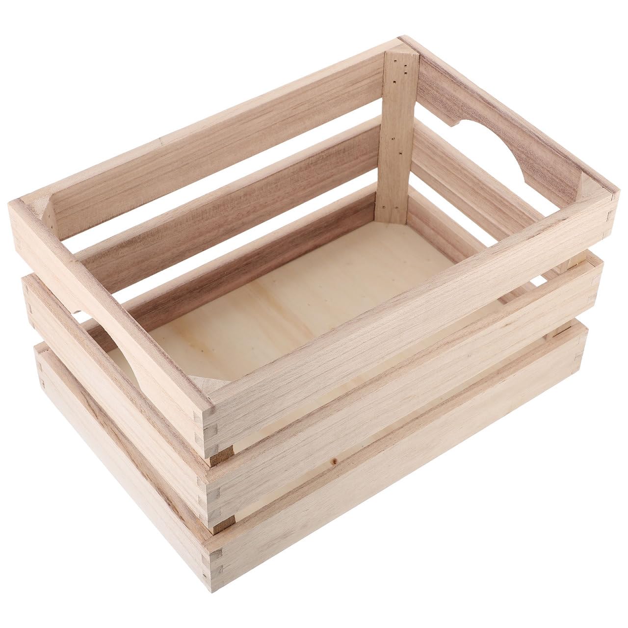 Hemoton Wooden Storage Box 12X8X6.3 Inch Rectangular Wood Crate Basket Organizer with Handles for Home D Cor and Sundries Storage