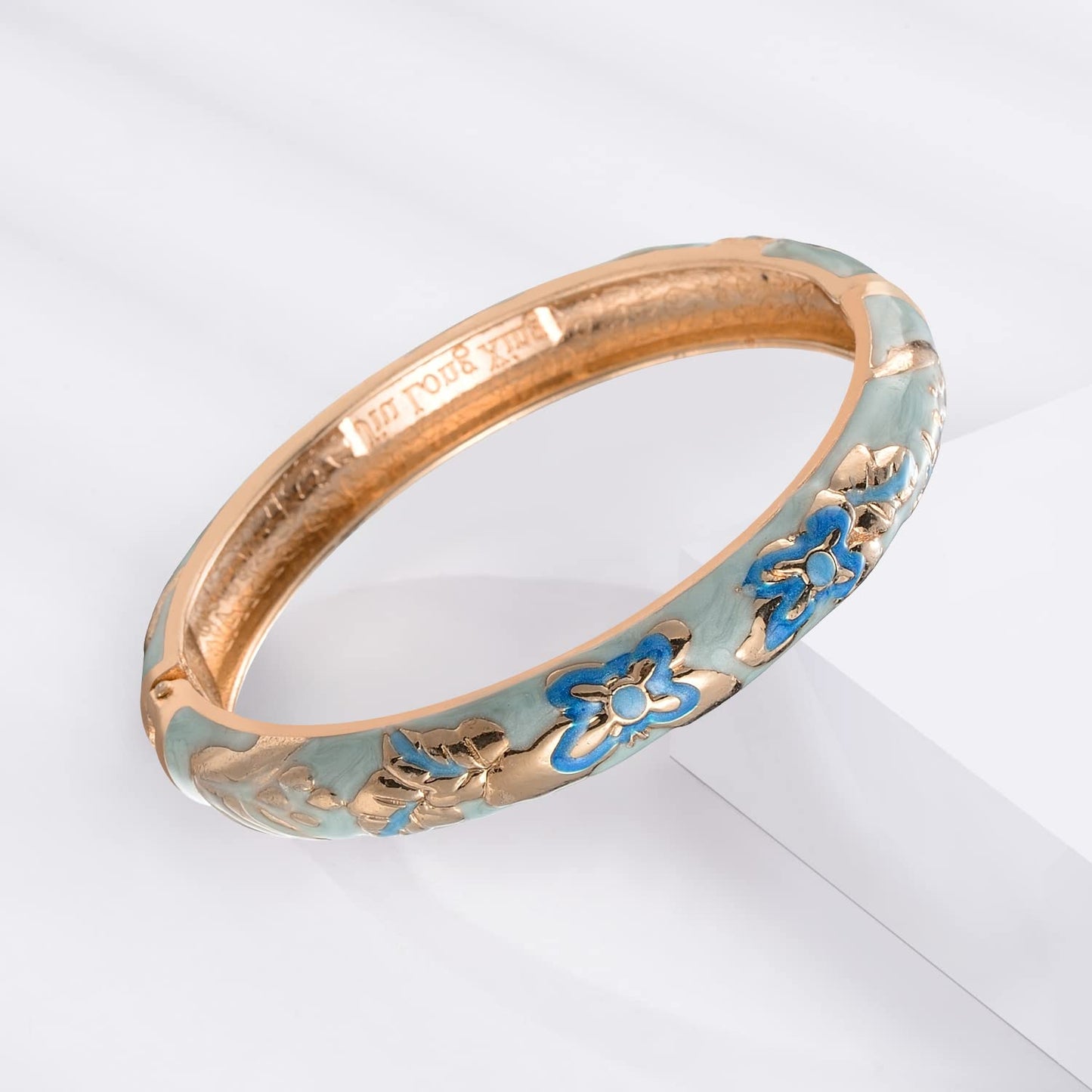 UJOY Women Cloisonne Bracelets Cuff Open Indian Butterfly Enameled Hinged Bangles 2 Pcs Set 88A09-55A102 Light Purple