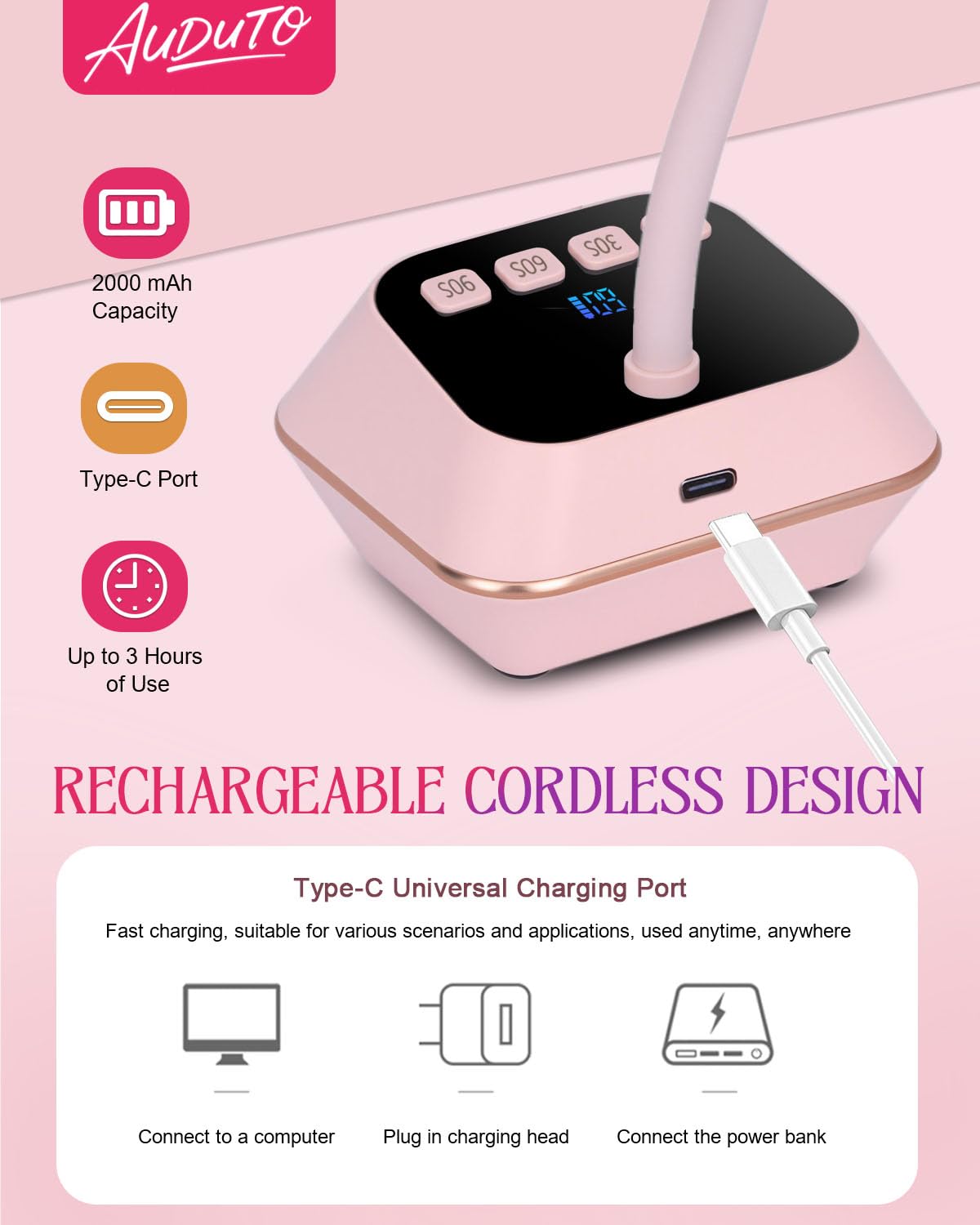 Auduto UV LED Nail Lamp for Gel Nails Polish, Flash Cure 36W Rechargeable Cordless Gooseneck Mini Nails Light, Quick Dryer with Timers Smart Sensor Ambient Lighting, Home DIY & Professional