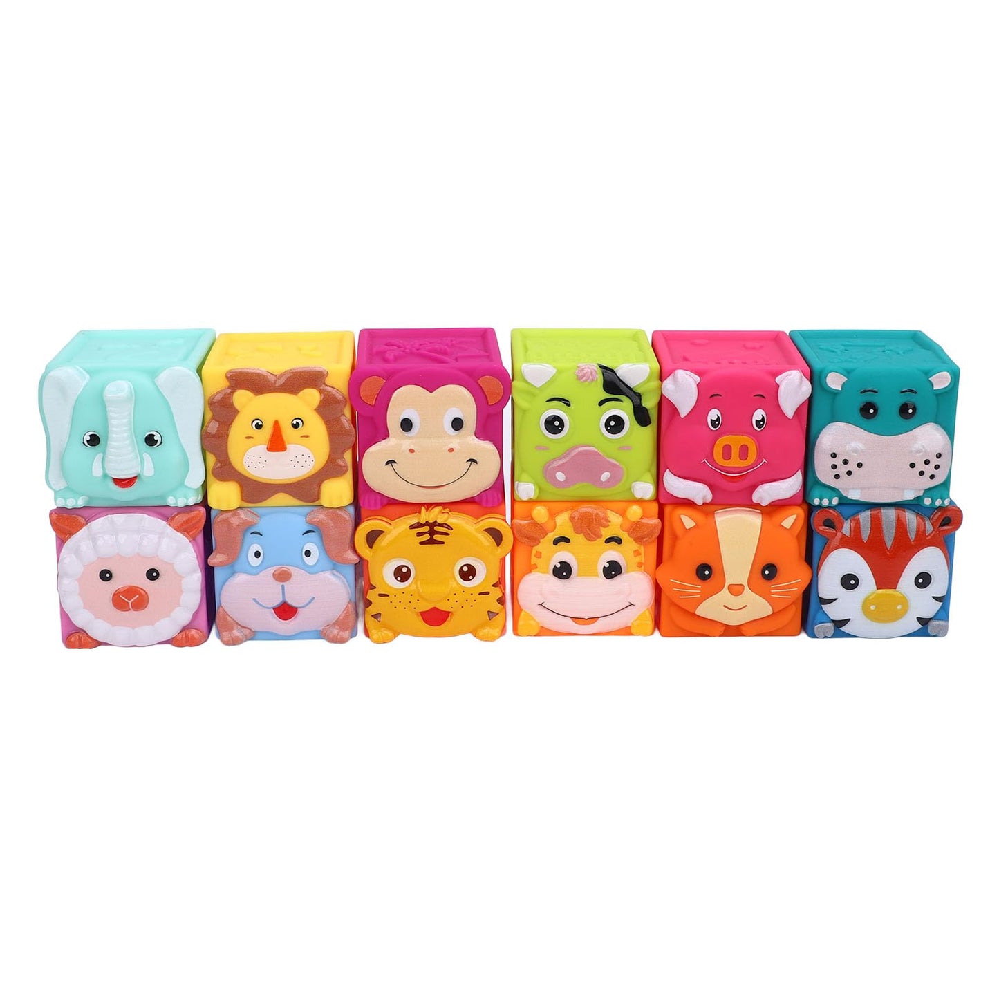 Zunate 12 Pcs Baby Blocks Stacking Building Toys, Educational Animal Stacking Blocks for Infants and Toddlers, Soft Plastic Developmental Playset