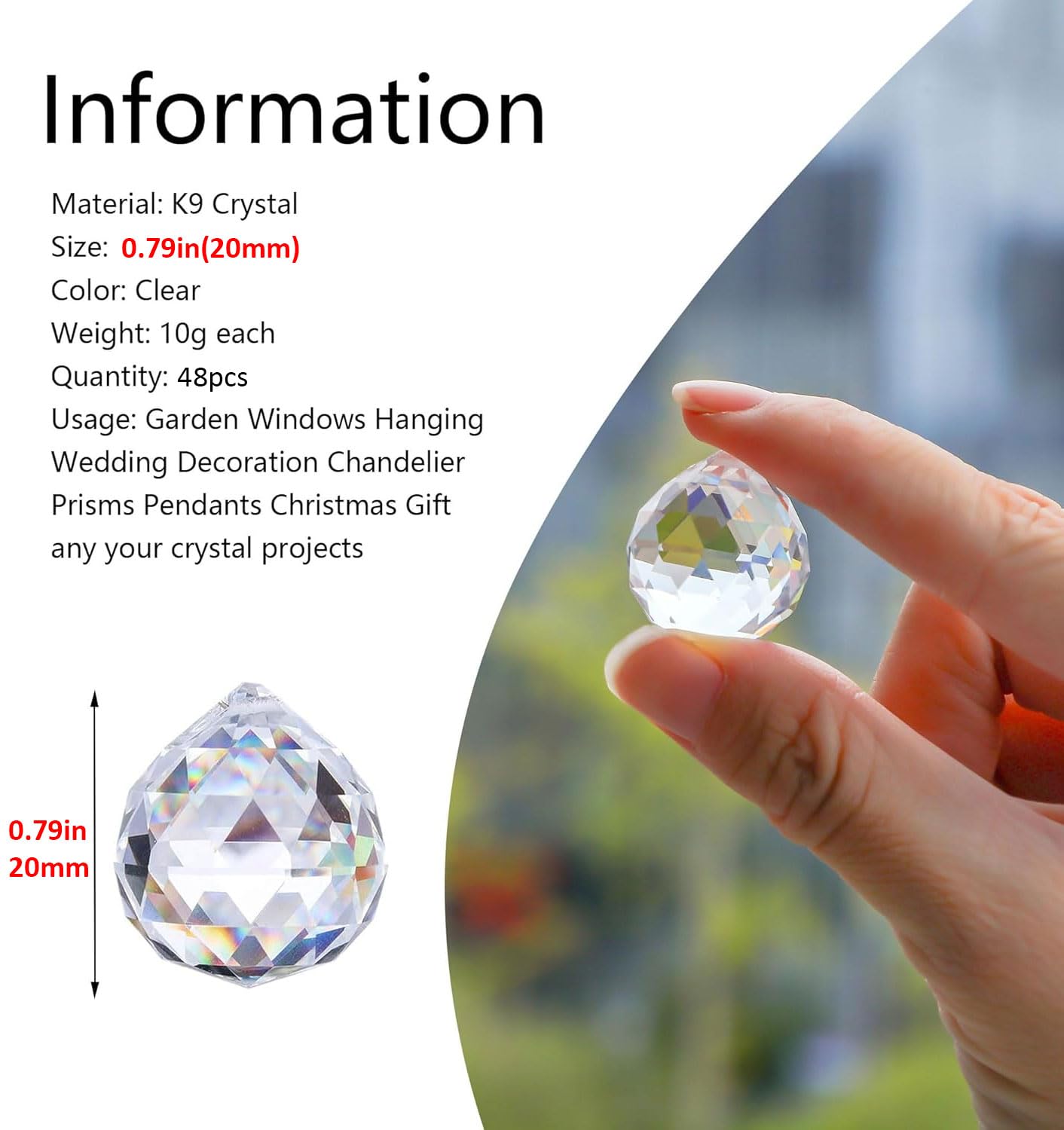 HDCRYSTALGIFTS 48pcs Clear Crystal Ball Prism 20mm Chandeliers Prism Sun Shine Catcher Rainbow Pendants Maker, Hanging Crystals Prisms for Windows Glass Ball Ornaments for Christmas Tree