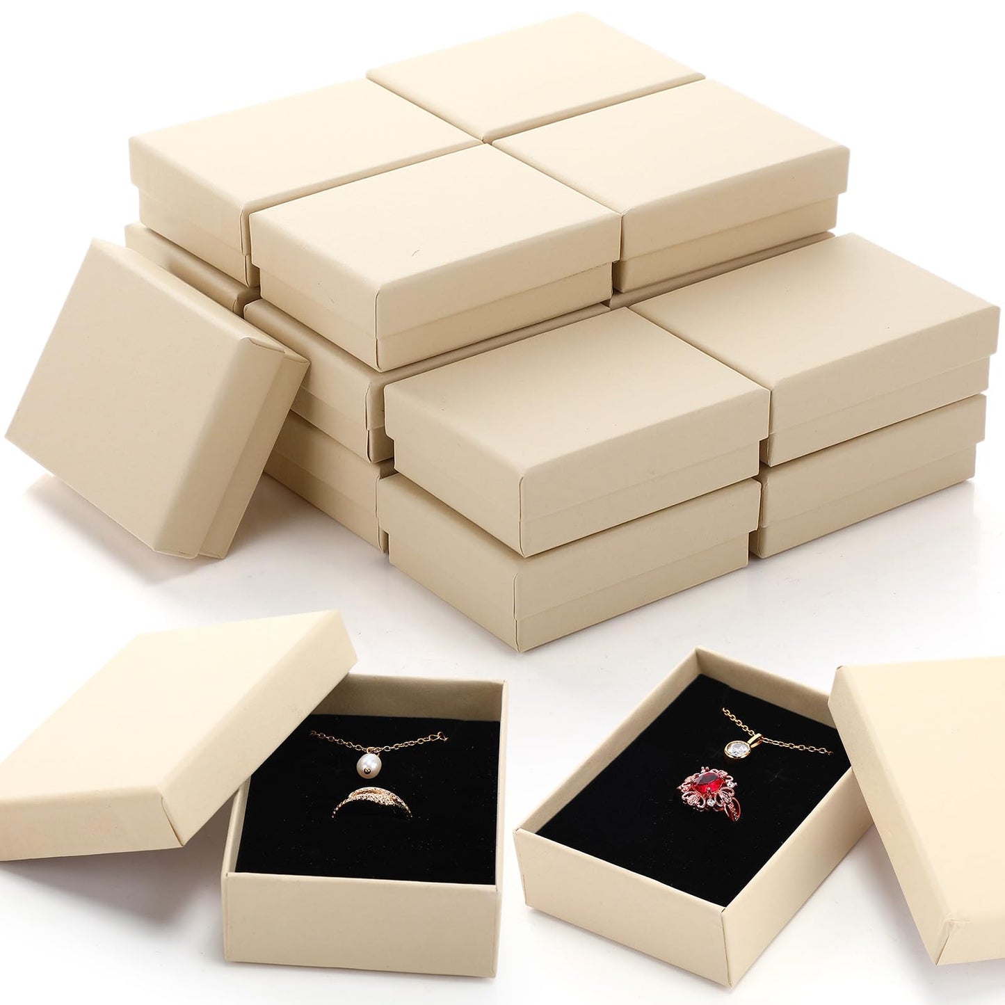 Sasylvia 36 Pcs Jewelry Cardboard Gift Boxes Packaging Necklace Ring Earring Storage Box with Cushion 3.5x2.8x1.2 Inch (Beige Yellow)