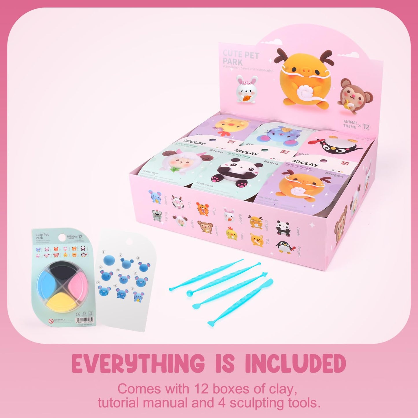 LOUFOR Air Dry Clay Kits - Modeling Clay for Kids, Ultra Light & Soft, Safe & Non-Toxic, 12 Boxes DIY Model Magic Clay with Sculpting Tools & Tutorials, Creatible Art Crafts Toys Gifts Boys Girls