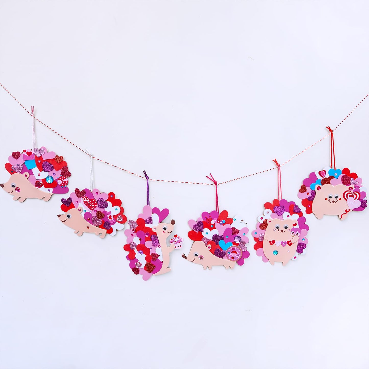 Winlyn 24 Sets Heart Hedgehog Ornaments Decorations Valentine Crafts Kits Hedgehog Art Sets Heart Foam Valentine Stickers for Kids Party Classroom Activities Gift Exchange