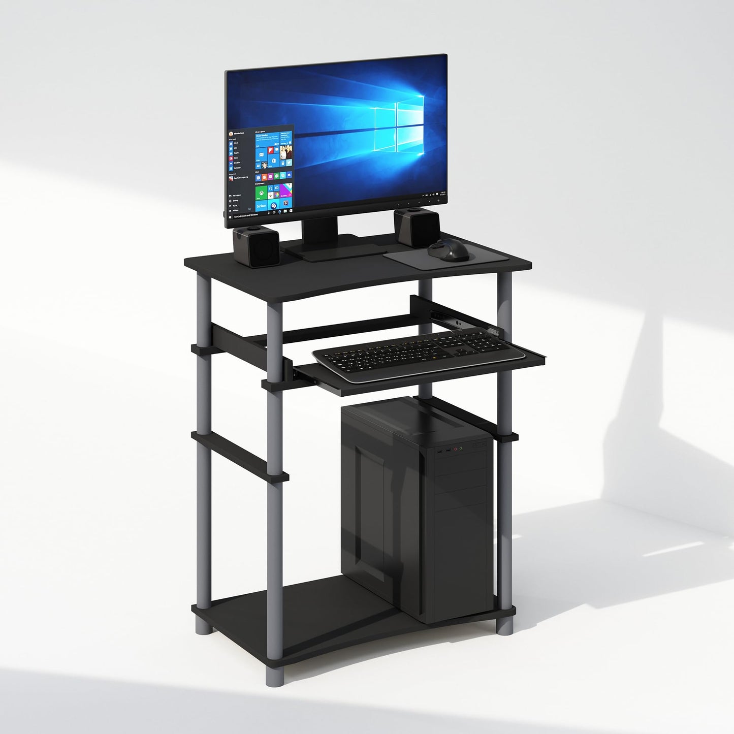 Furinno Home Desk, 23.6" Wide Gaming Desk with Keyboard Tray, Computer Desk, Office Writing Desk for Home Office, Bedroom, Black