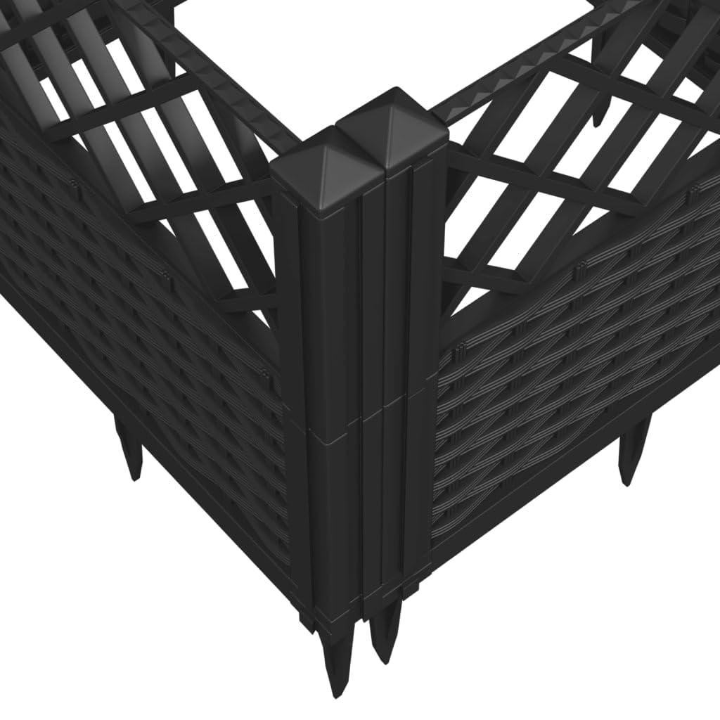 vidaXL Black Square Garden Planter with Rattan Design - Modular Polypropylene Outdoor Container 17.1"x17.1"x17.1"