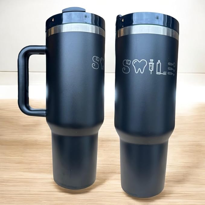 Dental hyginiest tumbler 40oz tumbler Tooth tumbler Dental water bottle Gift for dentist Gift for dental hyginiest Office gift (Black-Smile)