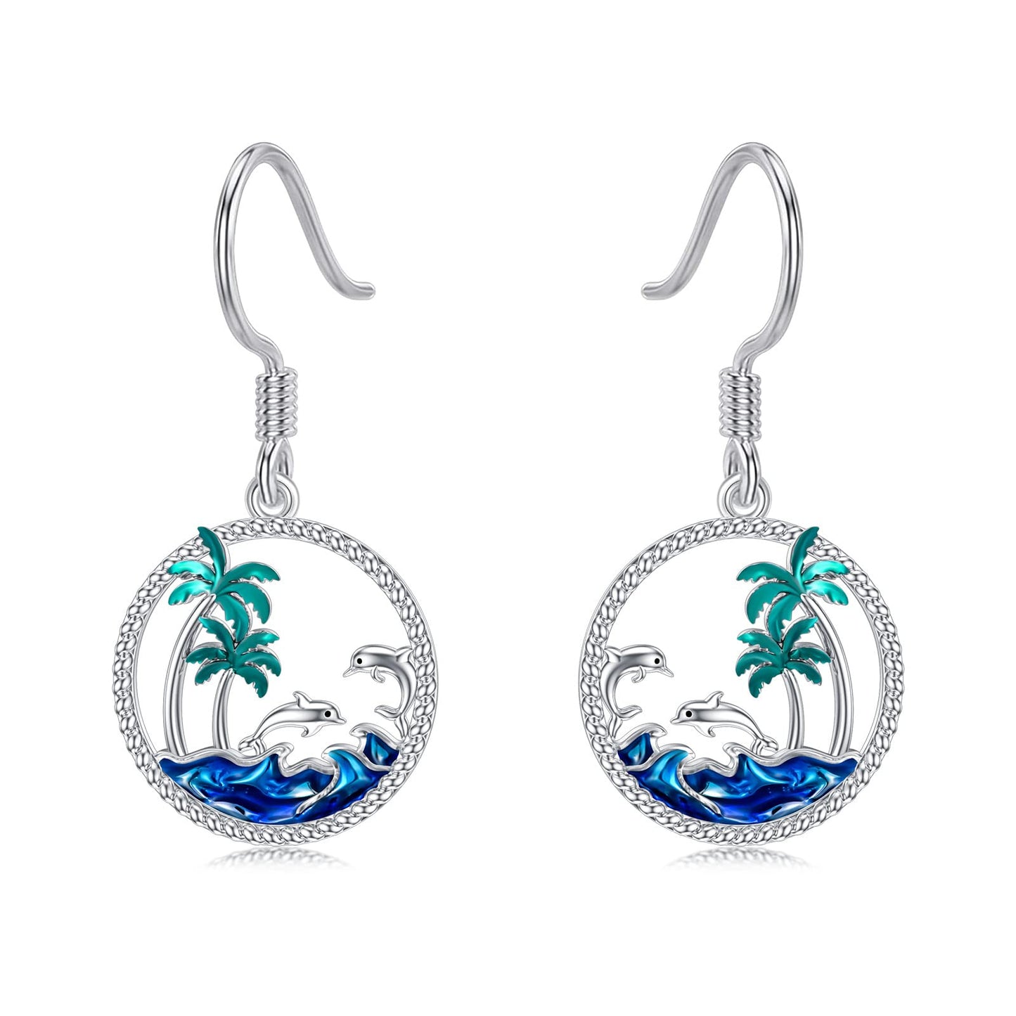 PROESS Dolphin Earrings Sterling Silver Palm Tree Earrings Ocean Wave Jewelry Gift For Women