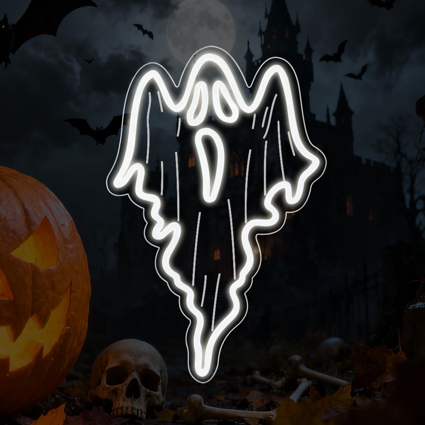 Halloween Decorations Ghost Face LED Neon Sign, Dimmable Neon Light for Game Room Wall Decor Man Cave Birthday Halloween Decor Christmas Gift (16.8in*10.63in)