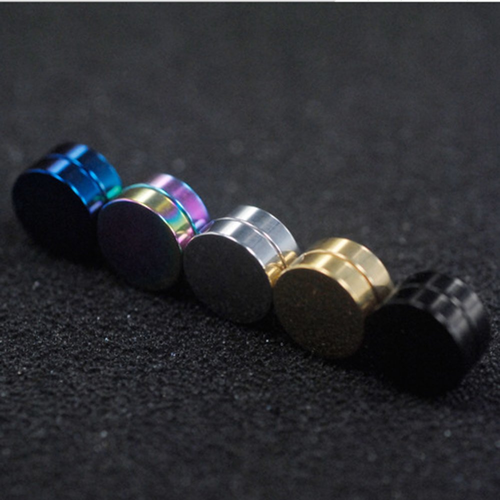 Stainless Steel Magnetic No Piercing Fake Gauges Earring Studs,for Non Pierced Ears,Black,Silver,Colorful,Hypoallergenic