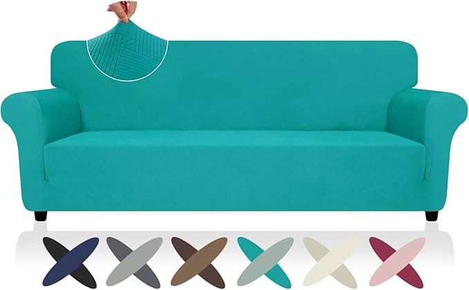 ZNSAYOTX Oversized Super Stretch Couch Cover (92"-115"), New Striped Sofa Covers Comfortable & Durable, Dog Cat Pets Friendly Extra Large Spandex Sofa Slipcovers (XL Sofa, Peacock Teal)