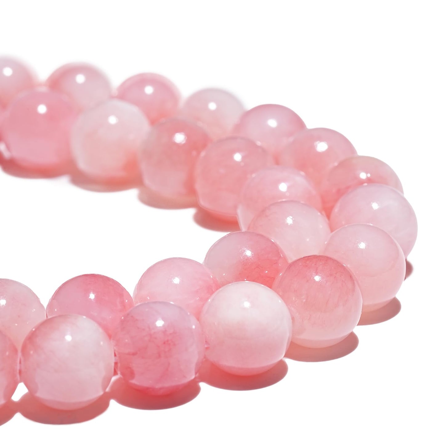 8mm Natural Pink White Jade Gemstone Beads Polished Round Smooth Stone Beads for Bracelets Jewelry Making 15inch Loose Beads