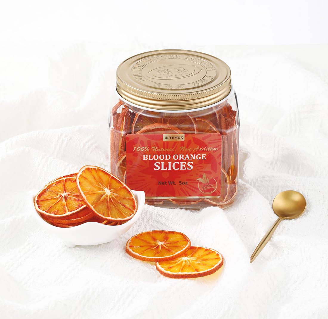 Selected Dried Blood Orange Slices 5 Oz/142g, Culinary & Garnish Grade, Dehydrated Blood Orange for Cocktail, Decoration, 100% Natural, No Sugar Added.