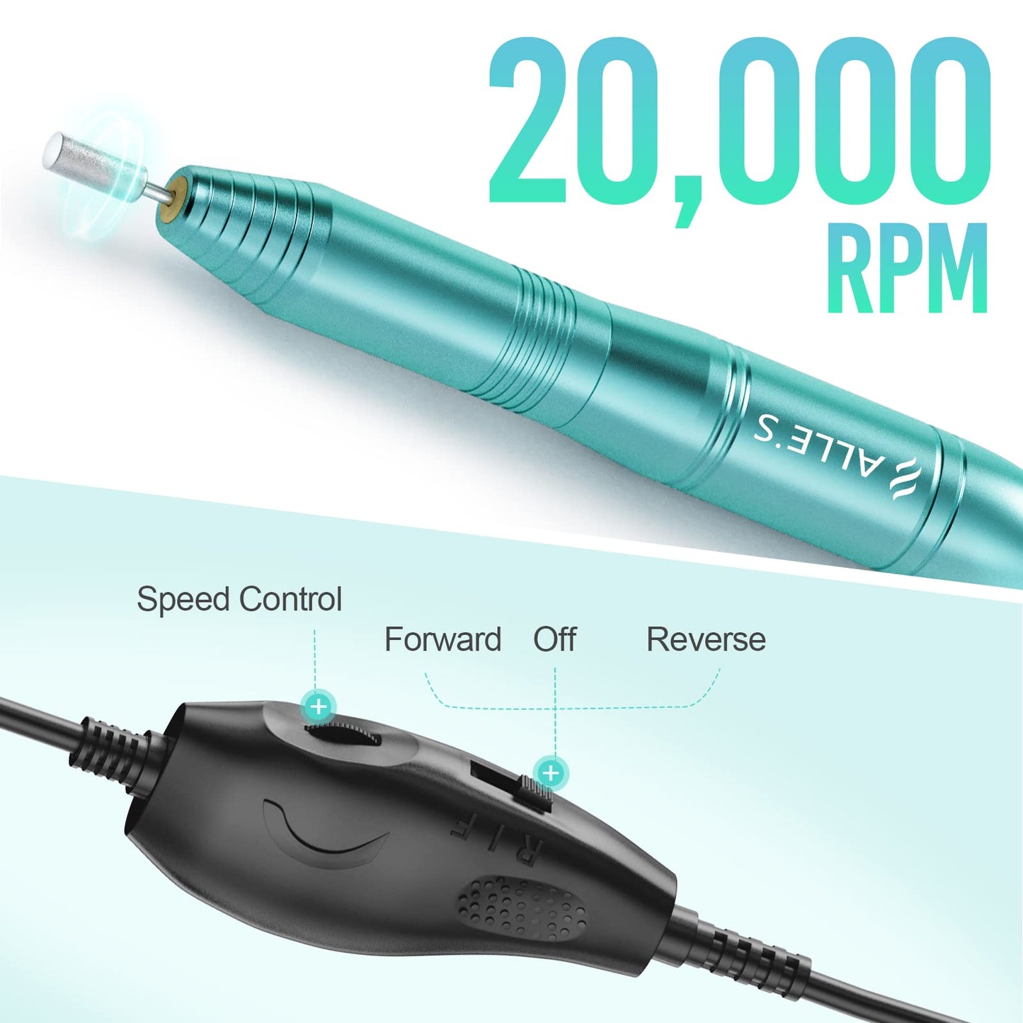 20000RPM Electric Nail Drill Compact Portable Efile Professional Manicure Pedicure Nail File Drill Kit for Acrylic, Gel Nails and Home Salon Use