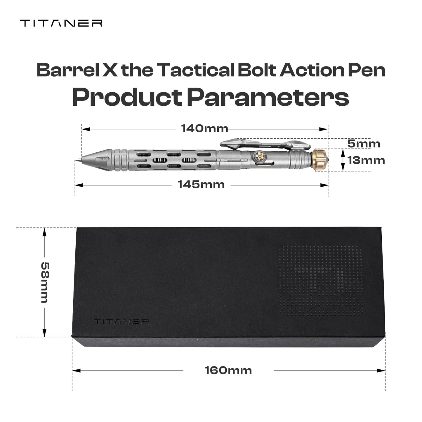 Titaner Barrel X the Titanium Tactical Bolt Action Pen - EDC Pen with 30s Meditation Gyro, Ceramic Attack Head, G2 Refill Compatible,Assemblable 16 Glow Slots for Stress Relief & Outdoor Survival
