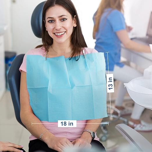 JMU 125 Pack Dental Bibs, 3-Ply Disposable Dental Bibs 13" x 18" Patient Bibs, Blue