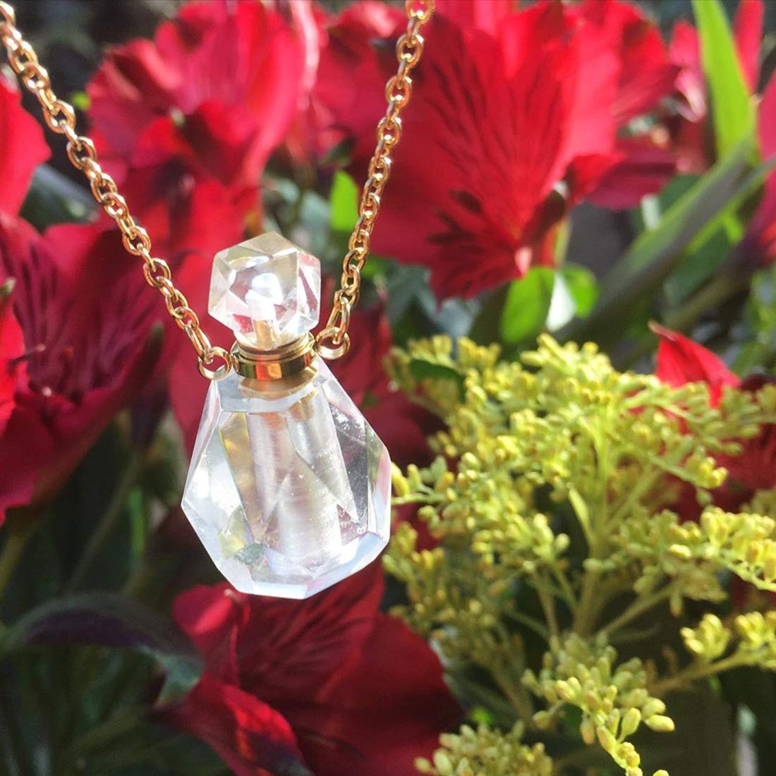 YGLINE Natural Gemstone Crystal Irregule Shape Healing Crystals Chakra Stones Perfume Bottle Necklace
