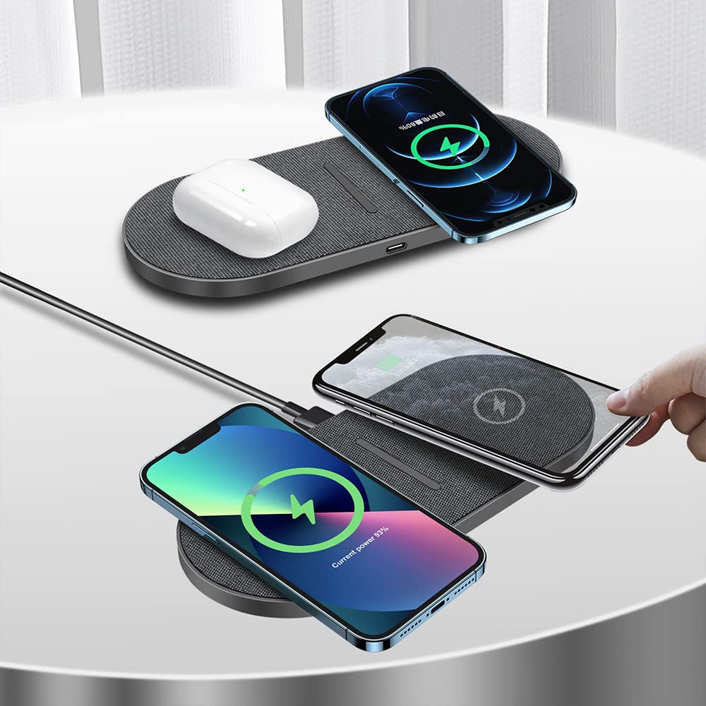 Dual 20W Wireless Charger for Multiple Devices, 40W Fast Wireless Charging Pad/Mat for Apple iPhone, AirPods, for Samsung Galaxy, Google Pixel