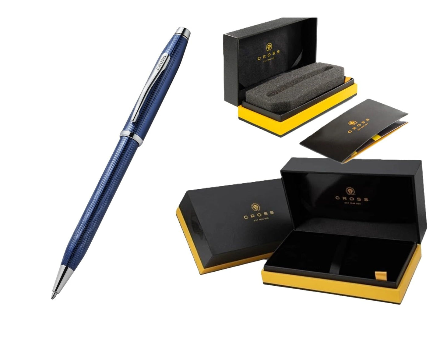 Cross Century II Polished Translucent Cobalt Blue Sandblasted Engraved Diamond Pattern Surface Ballpoint Pen - Professional Pen - Smooth Writing - Comfortable Grip, Engraveable panel, Luxury gift box.