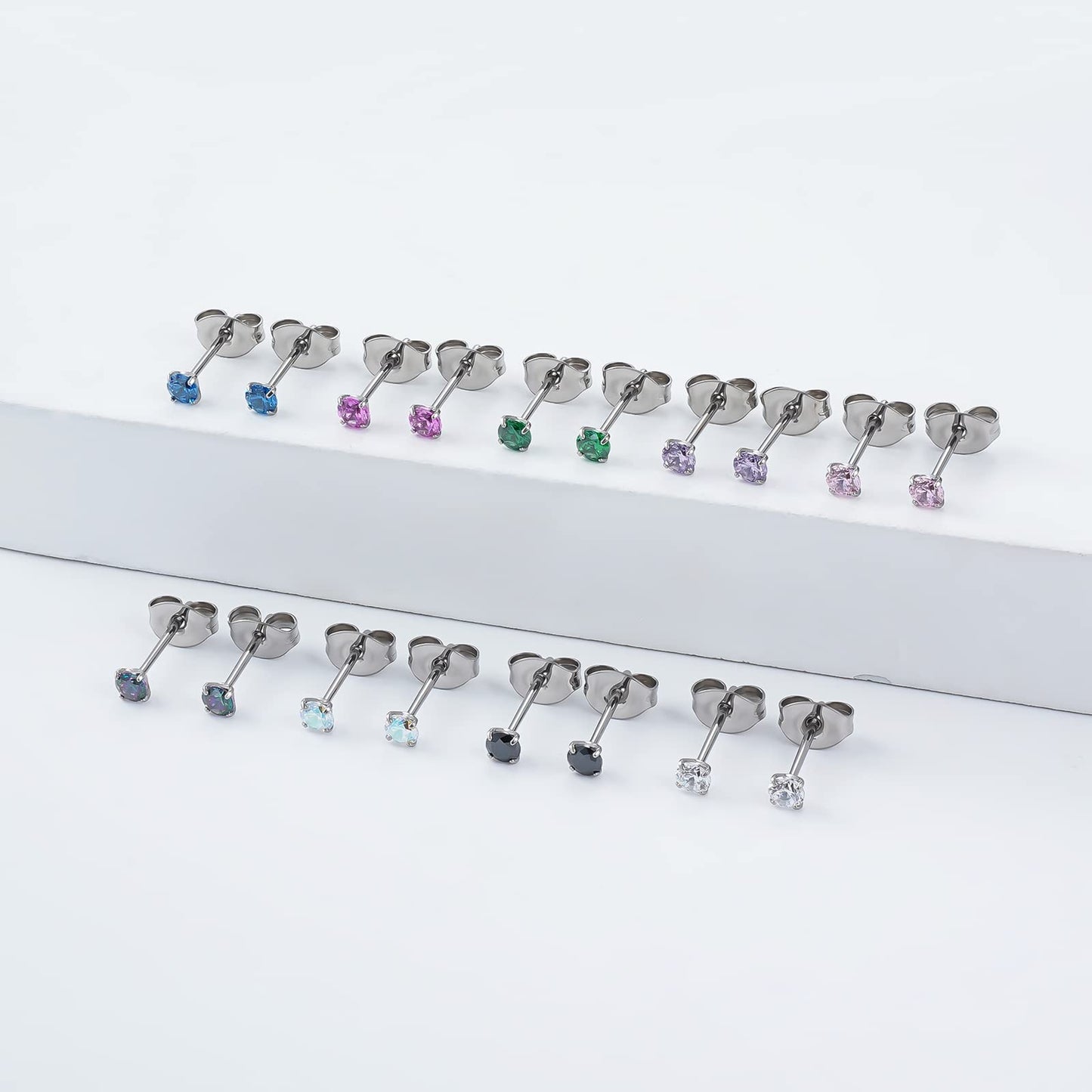 1 Pair Implant Grade Titanium Stud Earrings Set Hypoallergenic 3mm 4mm 5mm 6mm Cubic Zirconia G23 Titanium Earring Studs for Women Men for Sensitive Ear (3mm purple)