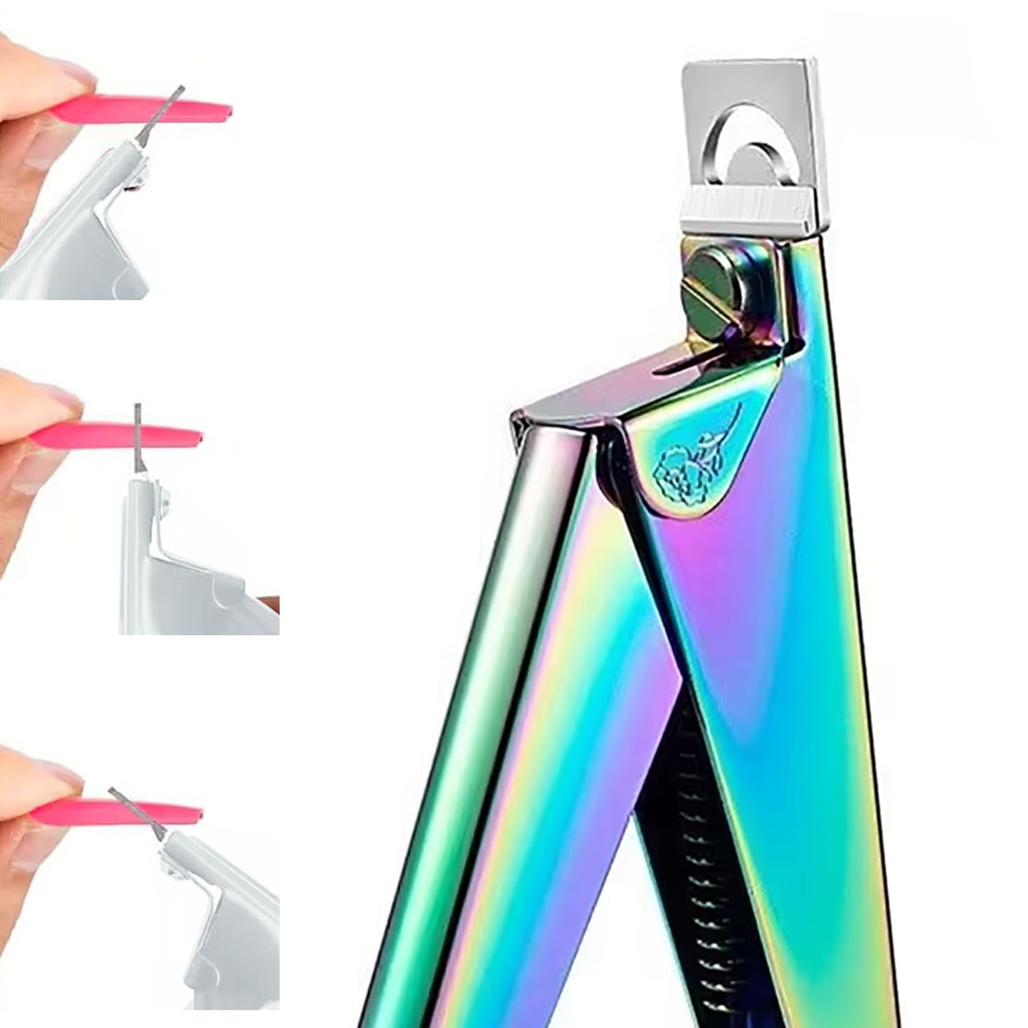 4Pcs Iridescent Nail Manicure Tool Set, Rainbow Stainless Steel Nail Clipper, Cuticle Nipper & Cuticle Pusher Kit, Professional Non-Slip Nail Prep Tools for Salon & Home DIY Manicure
