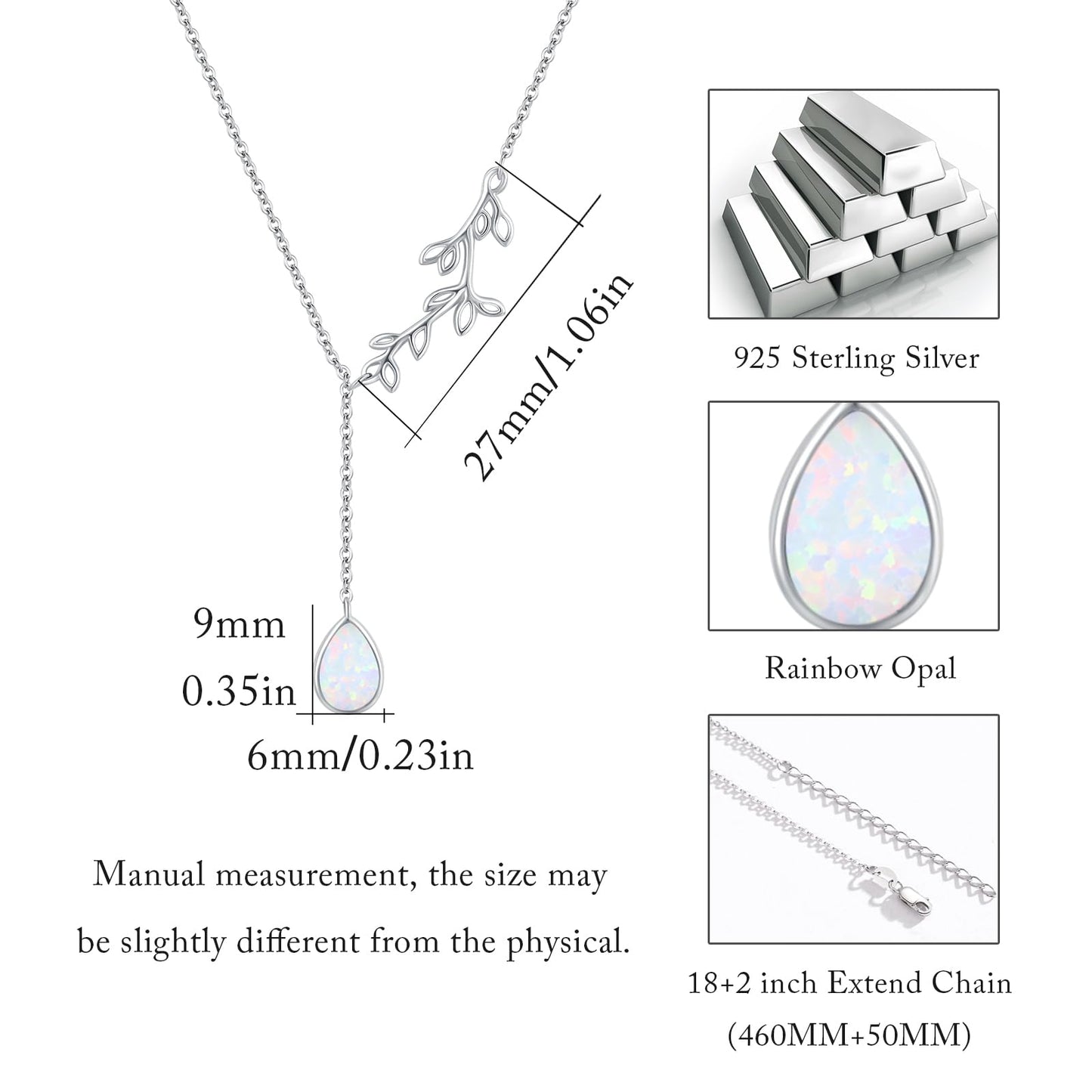 Silikepa Leaf Necklace for Women 925 Sterling Silver Leaf Pendant Necklace Y-Shaped Chain With Opal Jewelry Gift for Women
