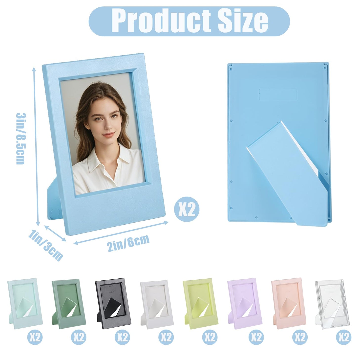 Wopgrty 18 Pack 2x3 Mini Photo Frames Set, 9 Colors Mini Picture Frames with Stand, 3 Inch Polaroid Picture Frame for Living room, Bedroom, Study and Children's Room